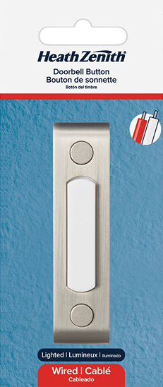 Satin nickel lighted wired doorbell button in packaging for electrical and home improvement collections under $50
