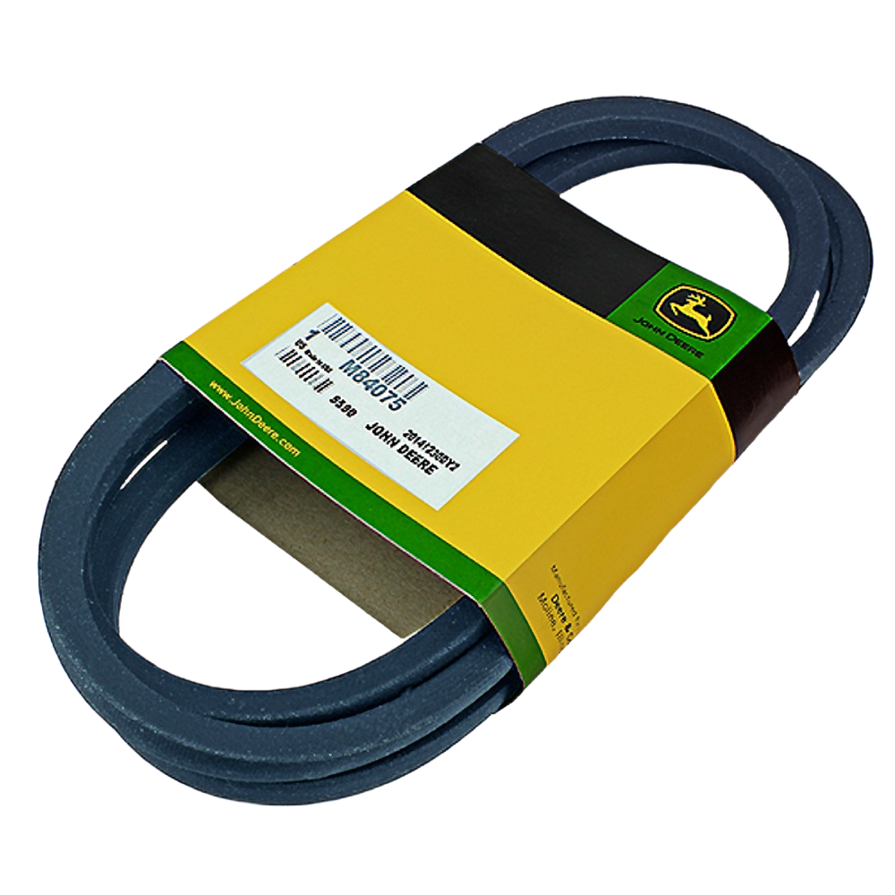 Black drive V-belt with yellow and green John Deere branded packaging for tools and home improvement use