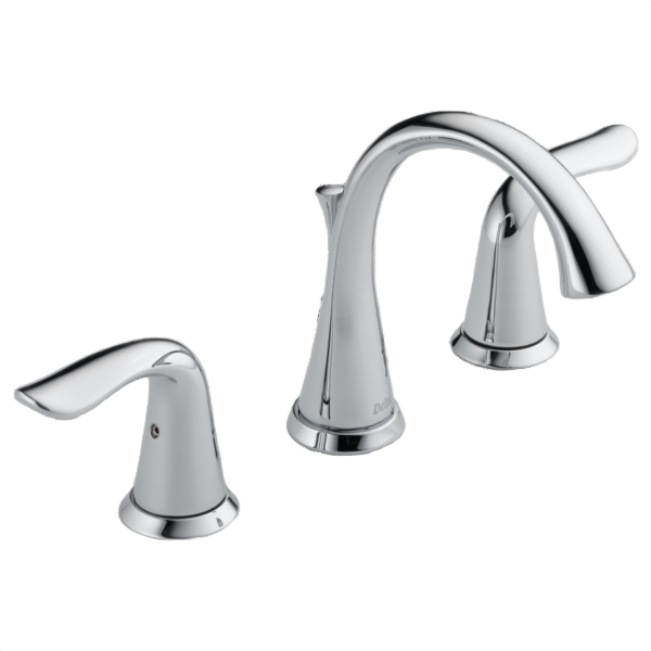 Chrome two-handle widespread bathroom faucet with high-arc spout, ideal for home improvement and bathroom plumbing solutions