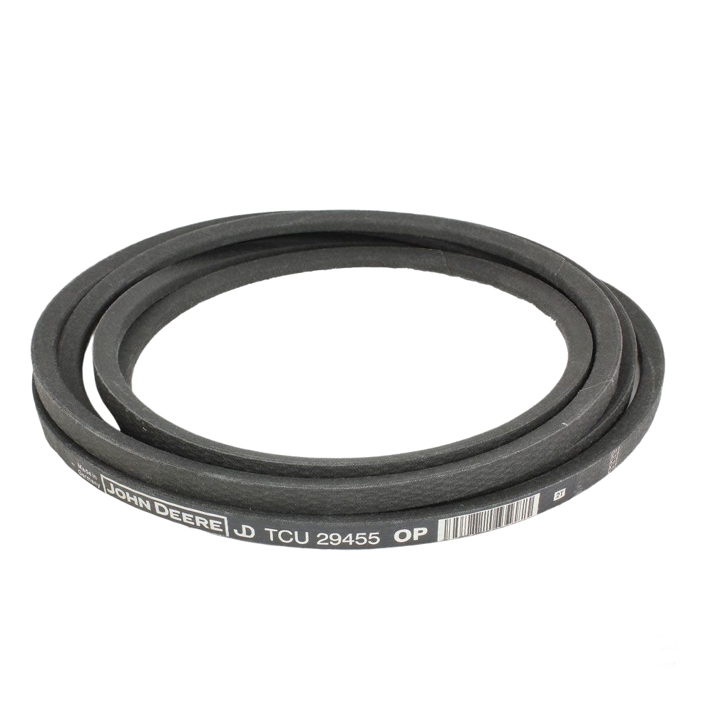 Black mower deck drive V-belt designed for durability and performance in home improvement tools and equipment