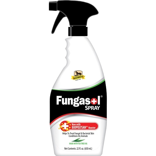 White spray bottle with black trigger labeled Fungasol spray for fungal and bacterial skin treatment in tools and home improvement use