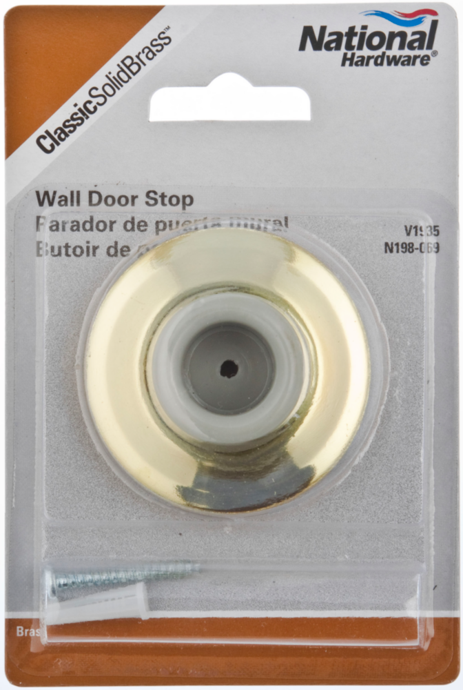 Brass wall door stop with rubber buffer and mounting hardware for home improvement door and window accessories under $50