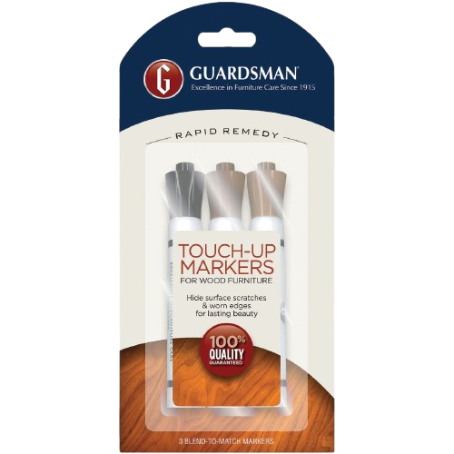 Set of three wood furniture touch-up markers in neutral shades for repairing scratches and worn edges in home improvement projects