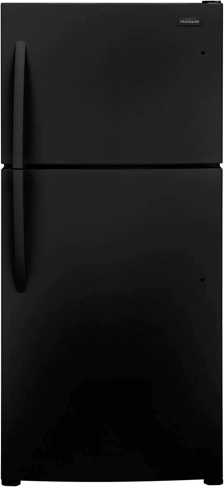 Matte black top freezer refrigerator with ergonomic handles, suitable for garages and kitchen appliance collections