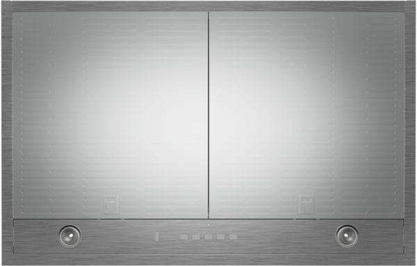Under-cabinet stainless steel ventilation hood with touch controls and dual circular lights from Bosch appliances collection