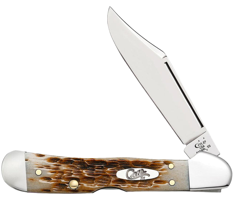 Mini folding knife with amber jigged handle and polished blade for precision cutting and tools use
