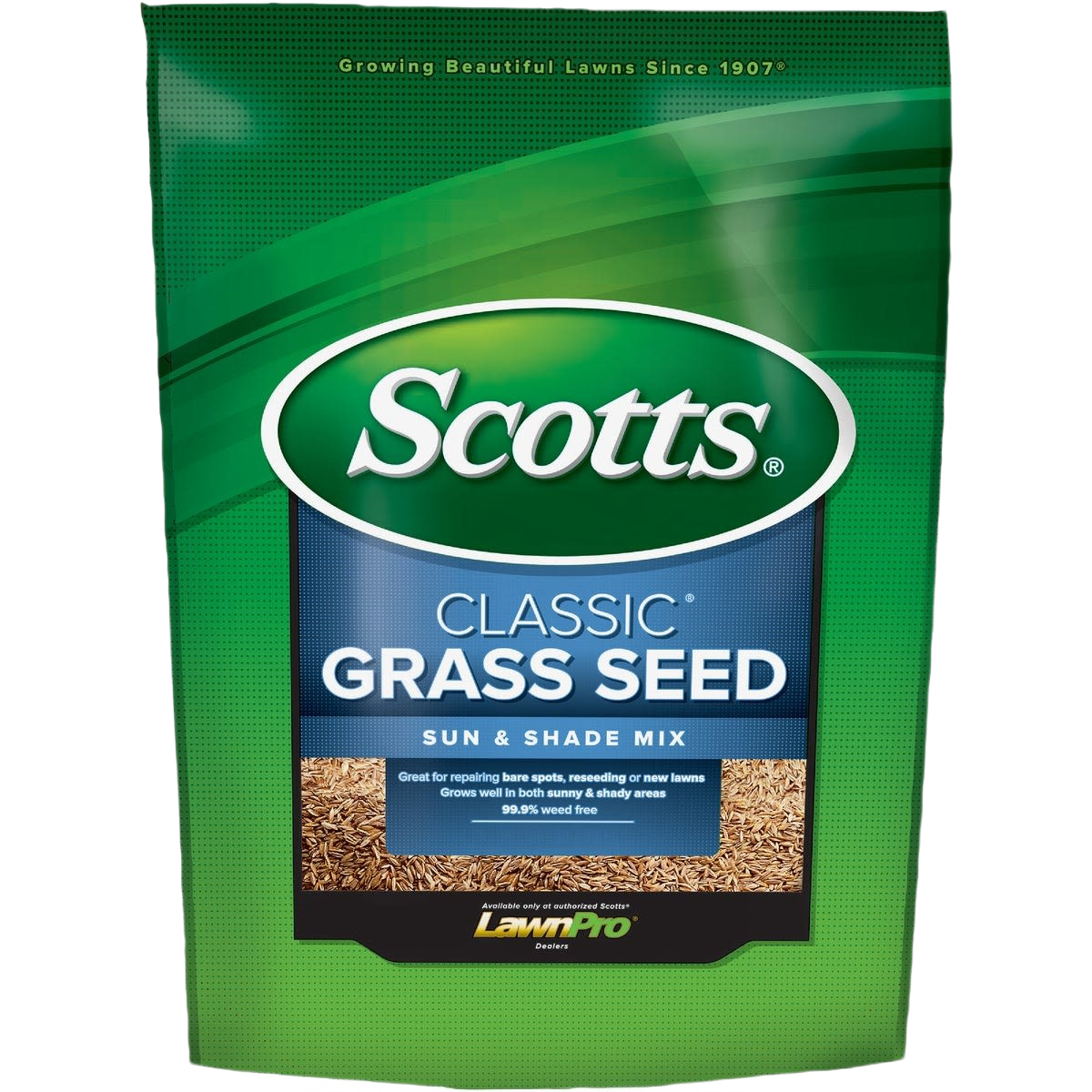 Green bag of Scotts Classic Sun & Shade grass seed mix for lawn care and grass seed collections under $50
