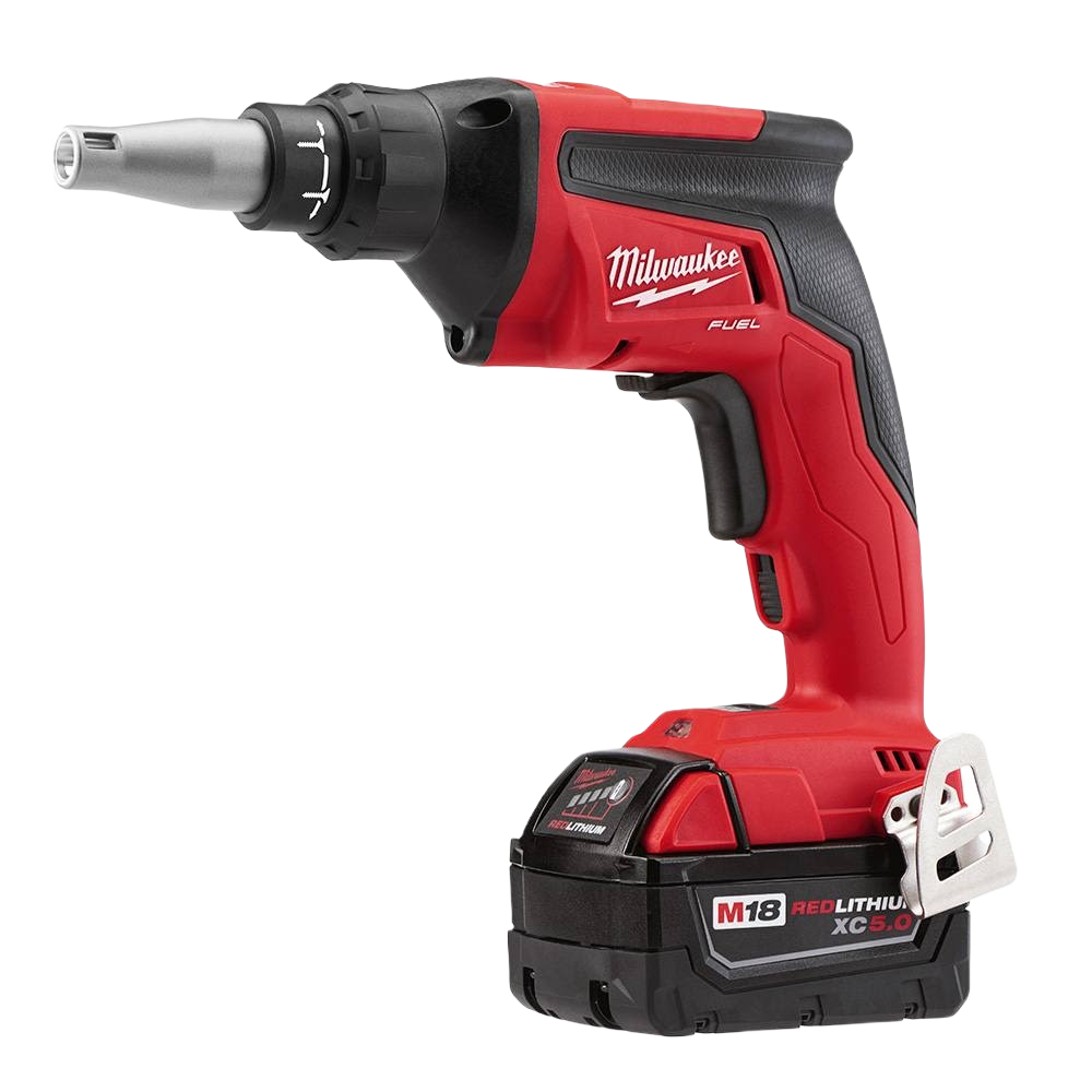 Cordless red and black drywall screw gun with M18 REDLITHIUM battery for tools and home improvement projects