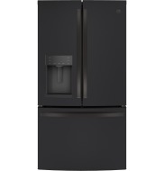 Matte black French-door refrigerator with bottom freezer and external water dispenser from kitchen appliances collection