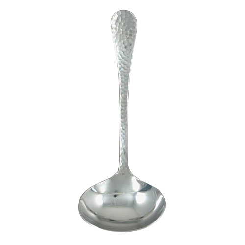 Silver sauce ladle with hammered finish and faceted handle for kitchenware, tableware, and flatware collections under $50