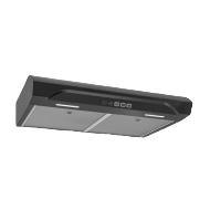 Under cabinet range hood in black with dual mesh filters and three-speed settings for kitchen ventilation