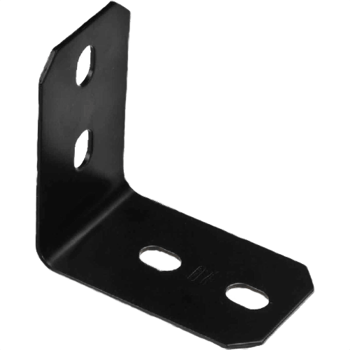 Heavy-duty black structural corner brace with multiple slots for reinforcement in building hardware and lumber materials collections