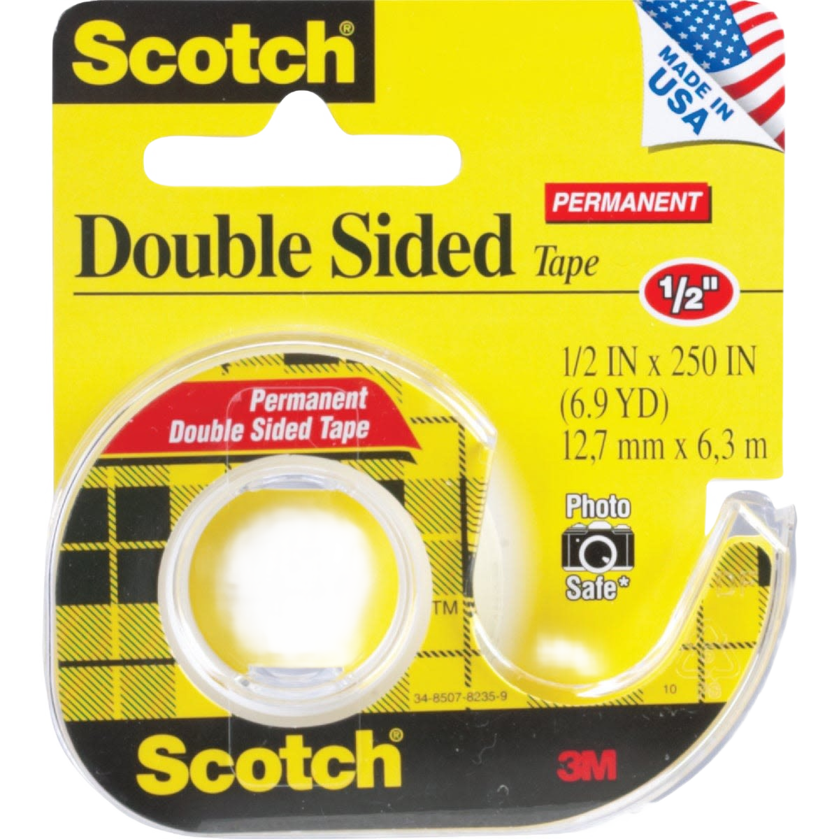 Transparent double sided tape roll in plastic dispenser, suitable for home improvement and craft projects under $50 collections
