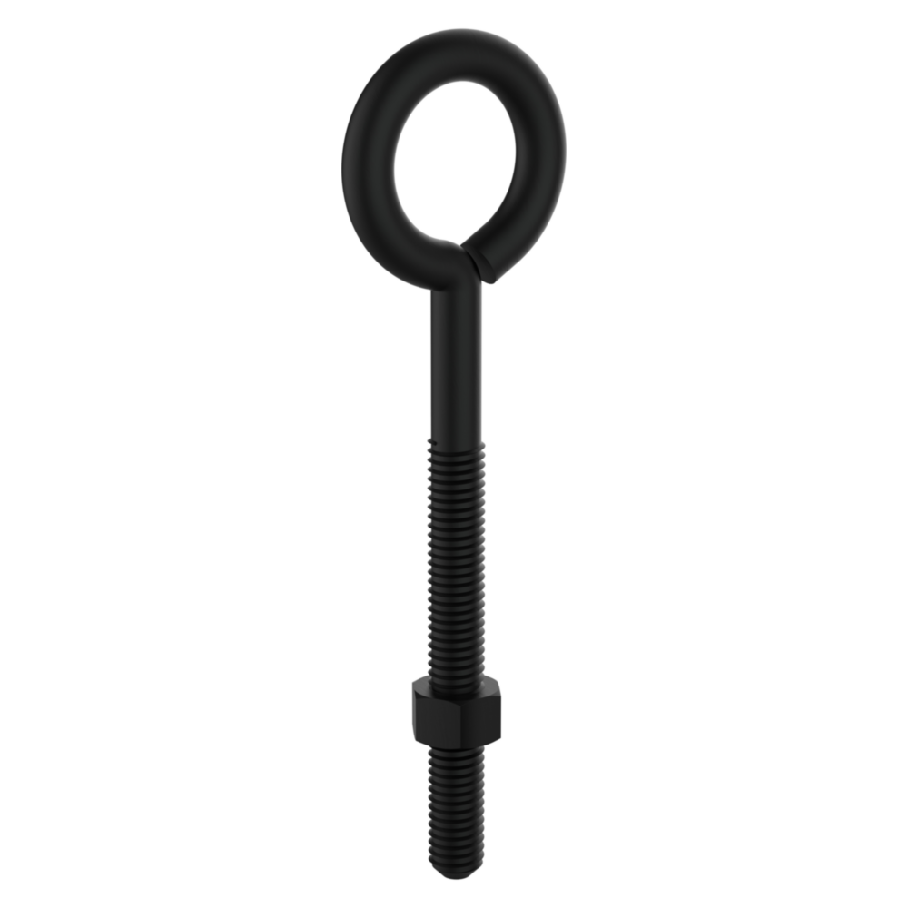Black metal eye bolt with threaded shaft and nut for secure fastening in hardware and fasteners collection under $50