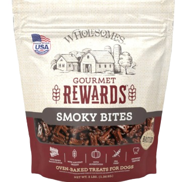 3 lb bag of oven-baked smoky bites dog treats with bacon and hickory flavor in Pet & Animal collection under $50