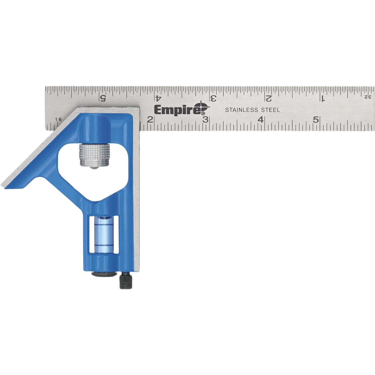 Blue combination square with stainless steel ruler and built-in level for woodworking and measuring tools under $50 collection