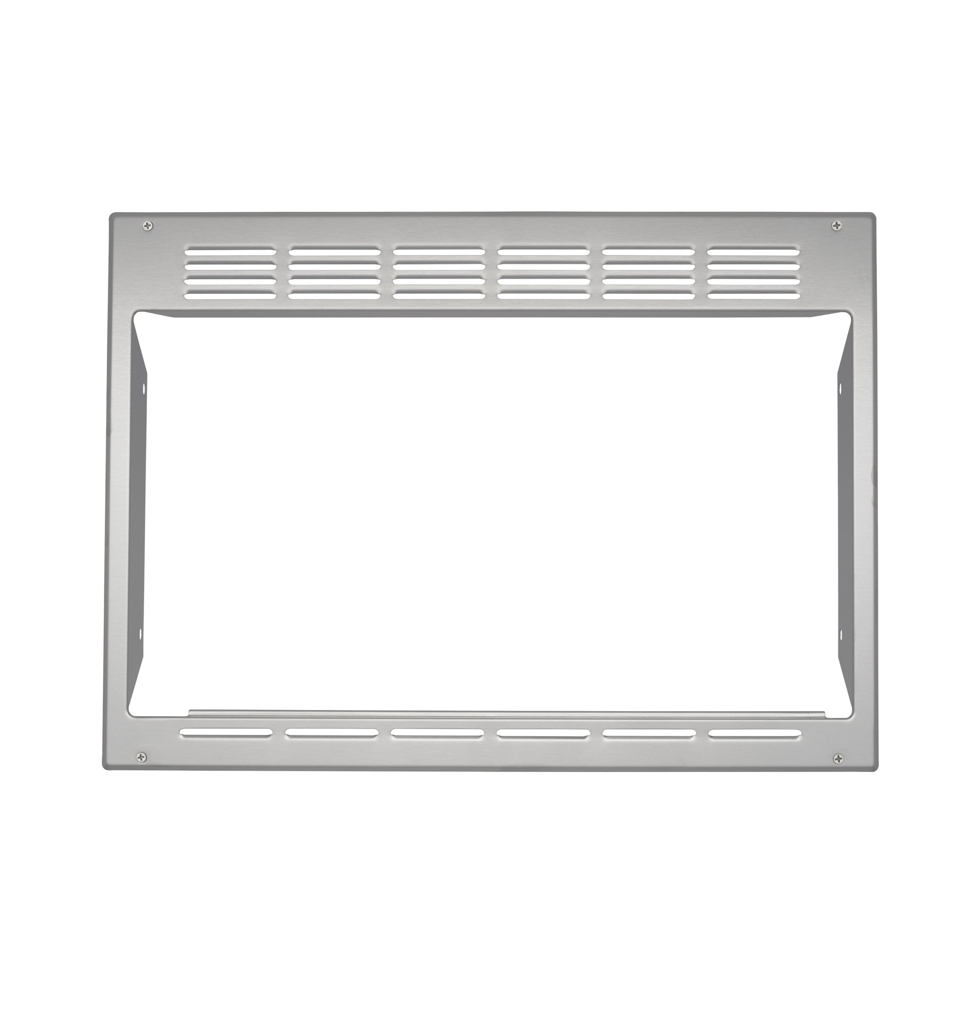 Stainless steel built-in microwave trim kit with ventilation slots for appliance parts and kitchen improvement tools