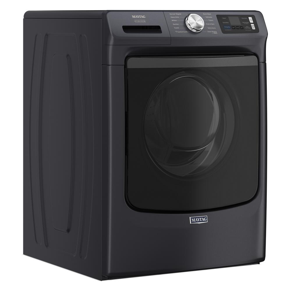 Front load washer in matte dark finish with digital controls and dial, part of washers and appliances collection