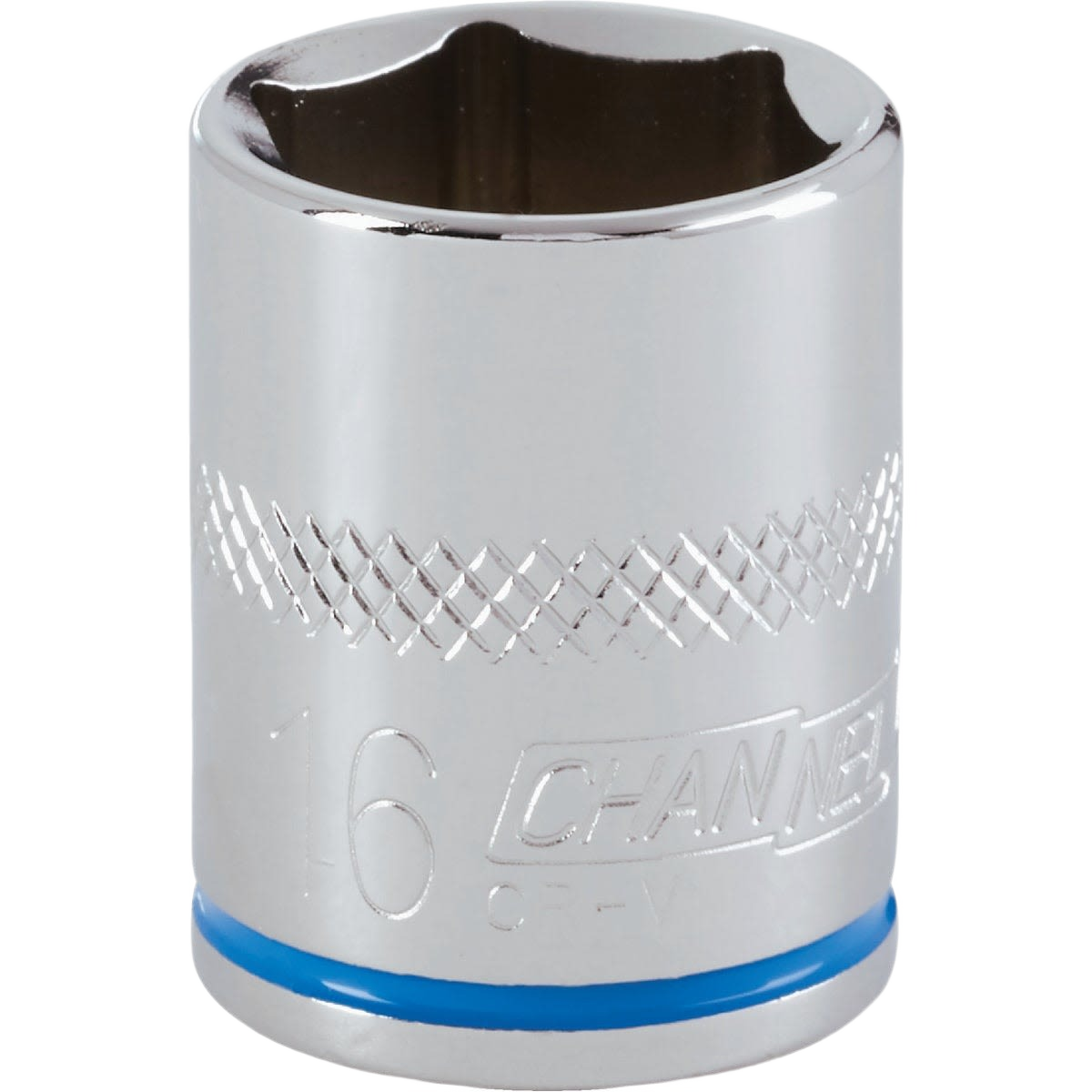 16mm shallow 6-point chrome socket with textured grip band for hand tool projects in sockets and ratchets collection