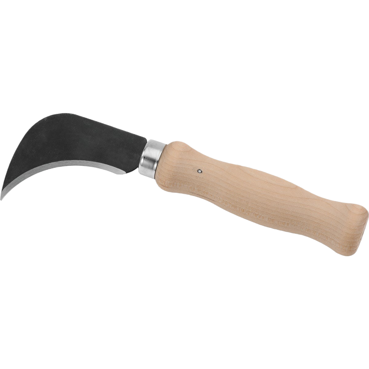 Linoleum flooring knife with curved black blade and smooth natural wood handle for cutting tools and woodworking collections under $50