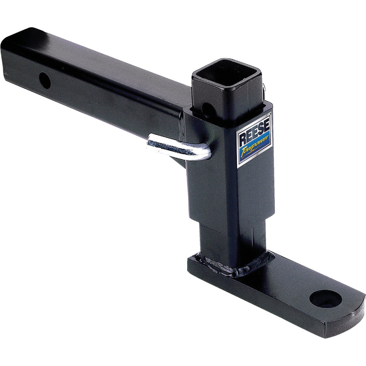 Black adjustable hitch draw bar with powder-coated finish for durability in home improvement and towing parts collection
