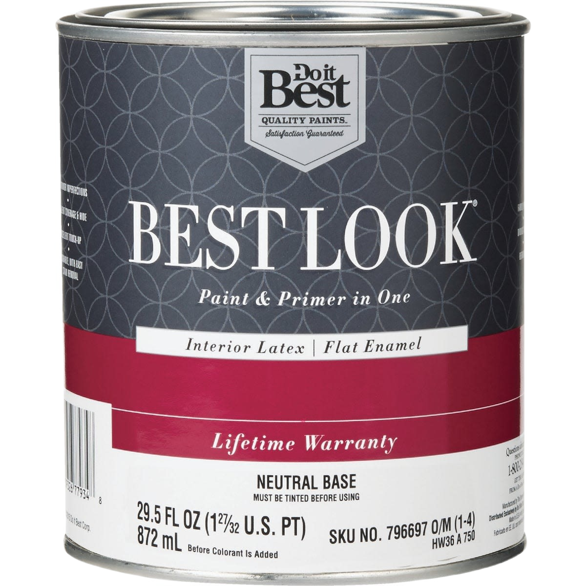 Can of Best Look Neutral Base interior latex flat enamel paint and primer for home improvement under $50 collections