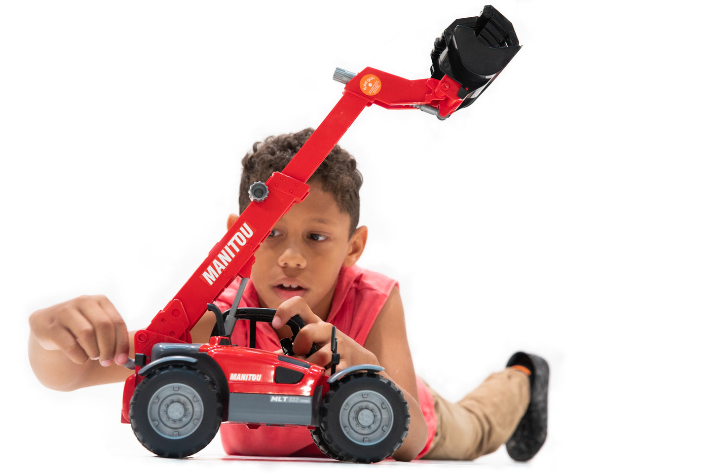 Child playing with red Bruder Manitou telescopic loader toy in Vehicles & Remote Controlled Toys and Bruder Toys collections