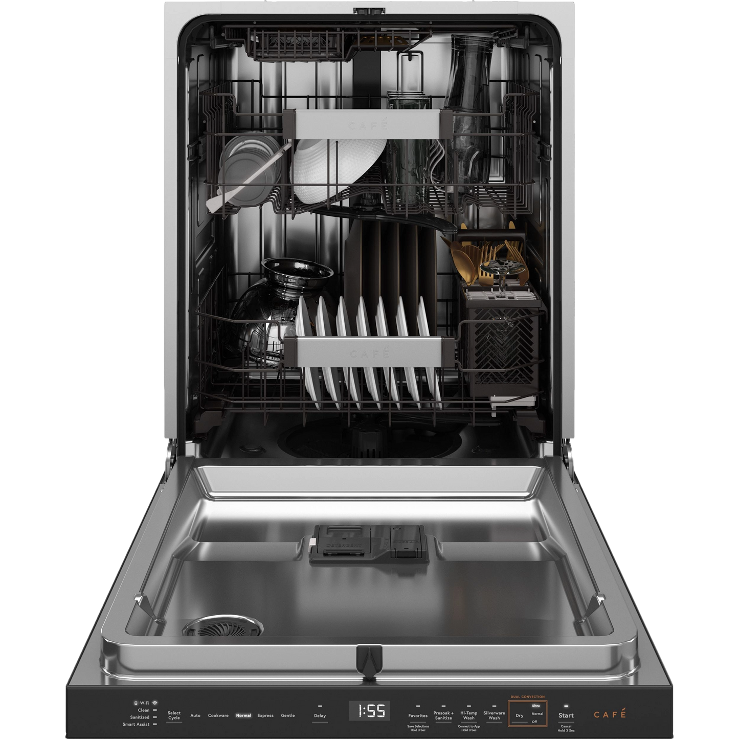 CAFÉ™ CustomFit ENERGY STAR Stainless Interior Smart Dishwasher with Ultra Wash Top Rack and LED Lights, 39 dBA in Platinum Glass