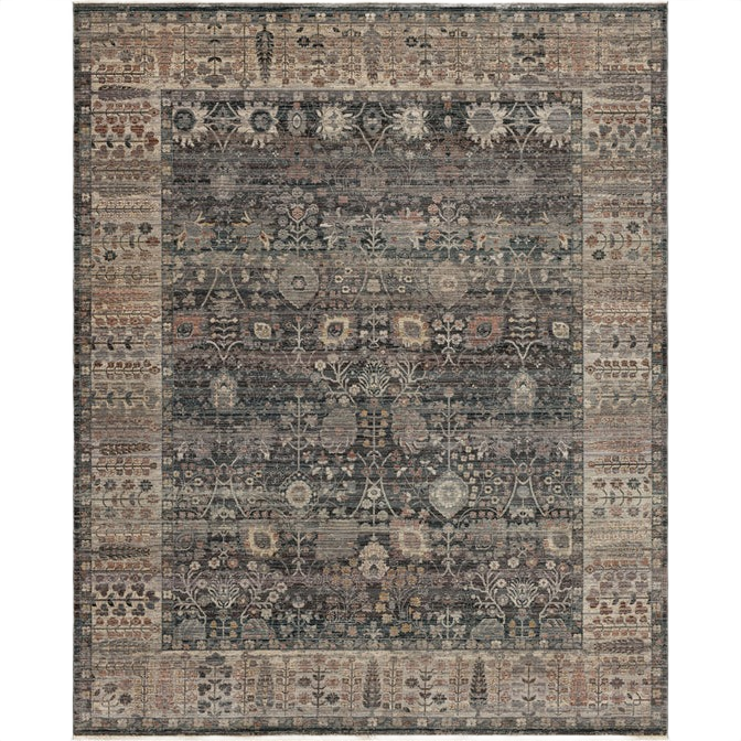 Vintage-inspired denim blue rug with intricate floral and geometric patterns for home décor and comfort
