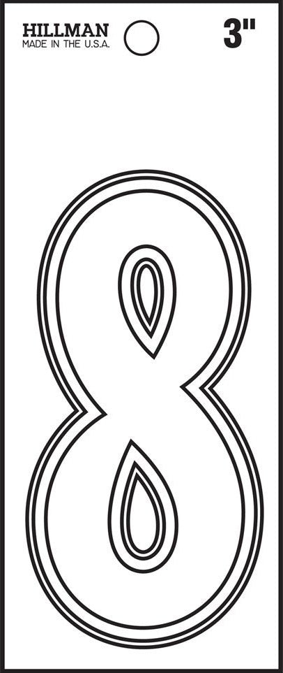 White matte vinyl die-cut number 8 sticker sized 3 inches for home improvement and tool labeling tasks