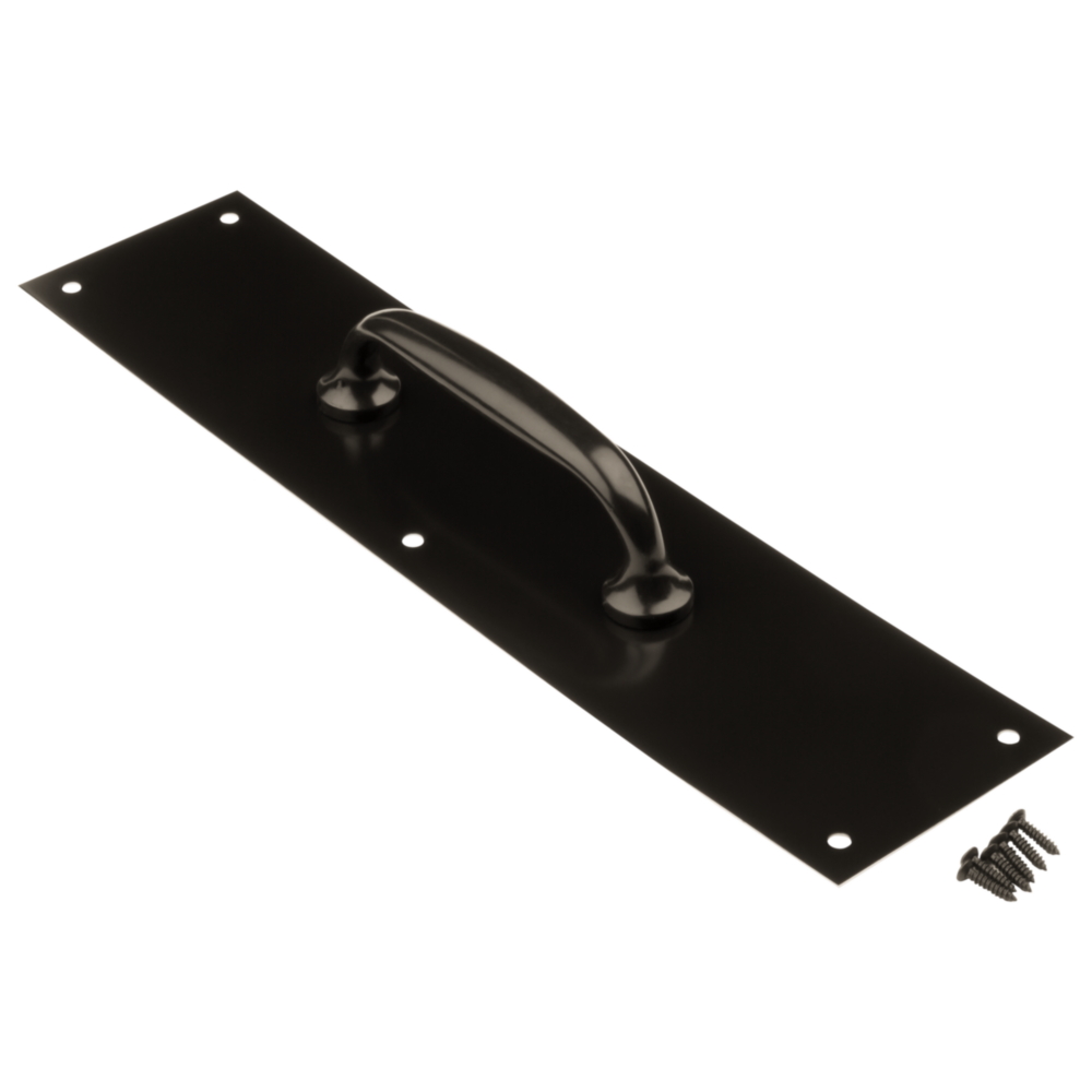 Oil rubbed bronze door pull plate with sturdy handle and mounting screws for door accessories and hardware collections under 50
