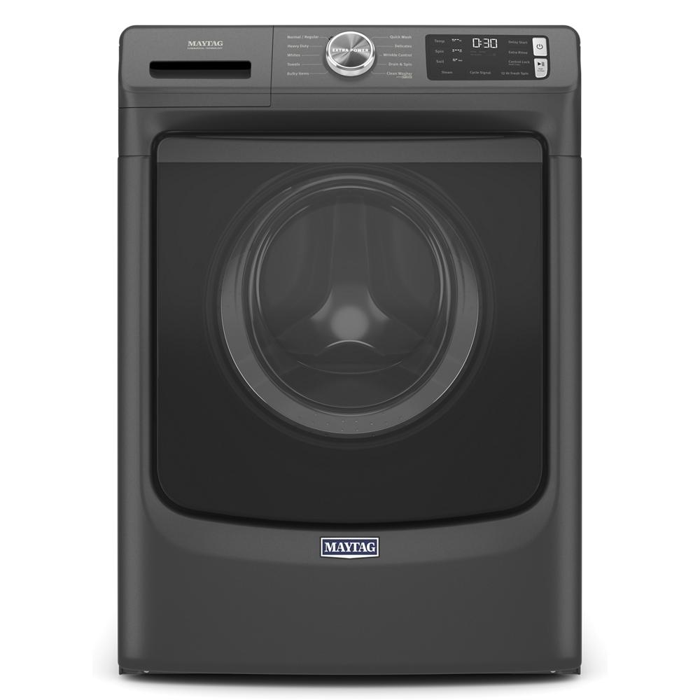 Front load Maytag washer in dark gray with digital controls, part of washers and appliances collection at Hartville Hardware