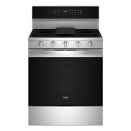 30-inch stainless steel smart gas range with five burners and digital touch control in kitchen appliances collection