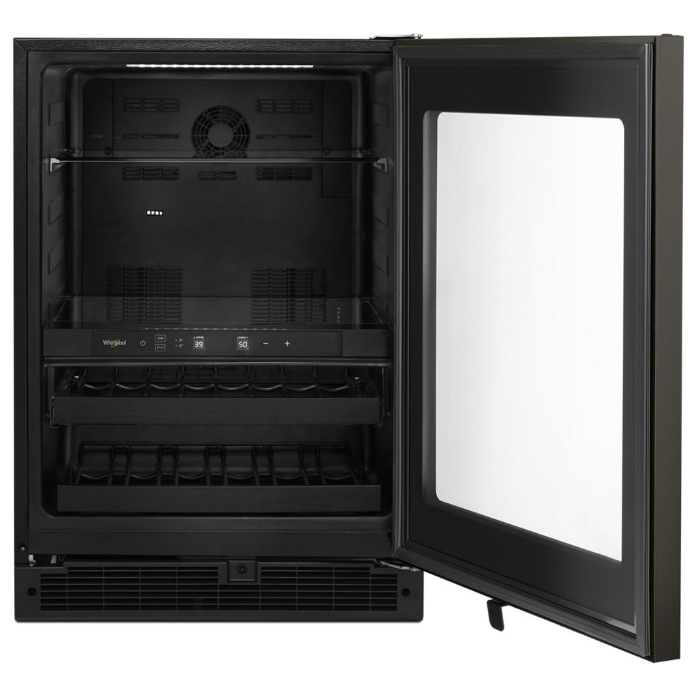 24-inch wide undercounter beverage center with dual temperature zones and glass door in kitchen appliances collection