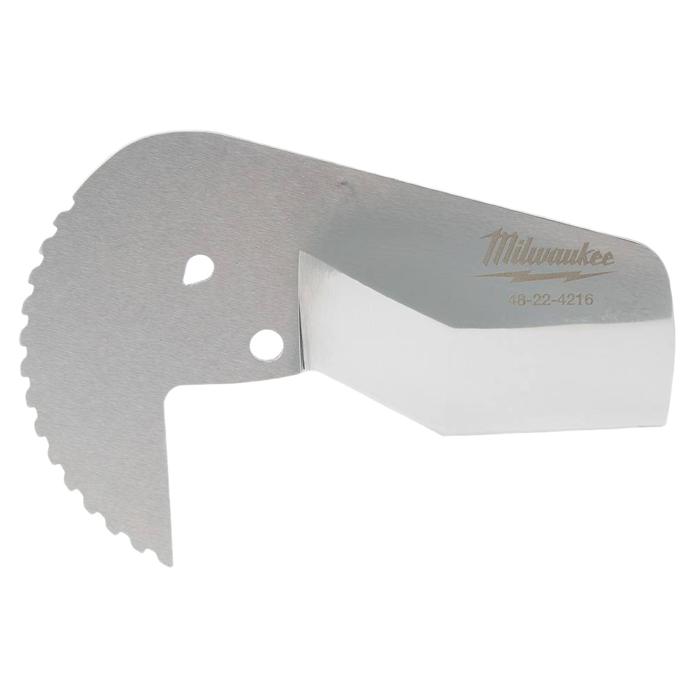 Replacement ratcheting pipe cutter blade in metal with serrated edge for tools and home improvement projects