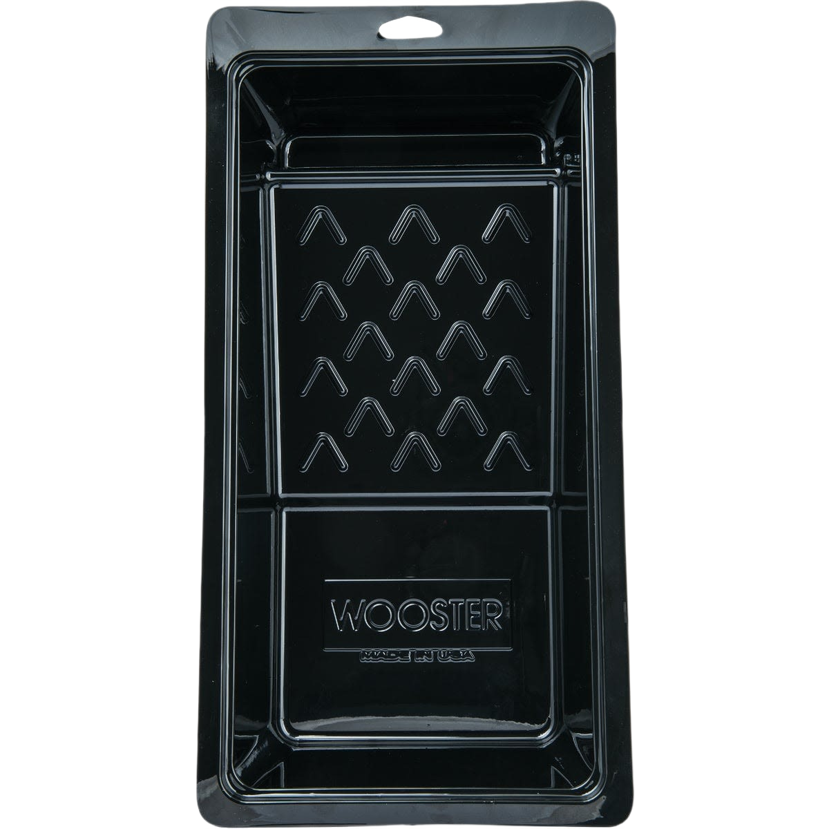Black durable paint tray with textured surface, part of paint sprayers and roller trays collection for home improvement tools