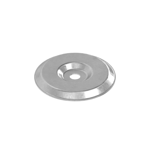 Round metal dust shield in silver finish with central mounting hole for tools and home improvement use