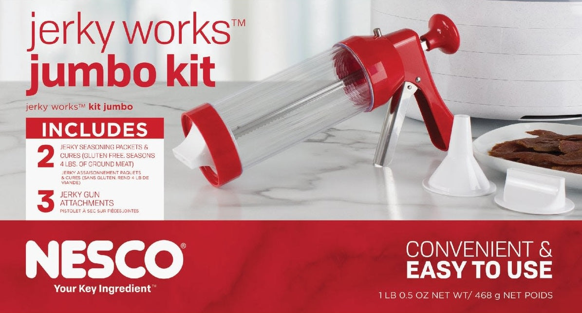 Red and white jerky gun kit for making homemade beef, venison, and turkey jerky in small kitchen appliances collections