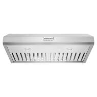 stainless steel commercial-style under-cabinet range hood with dual lights from KitchenAid over the range hoods collection