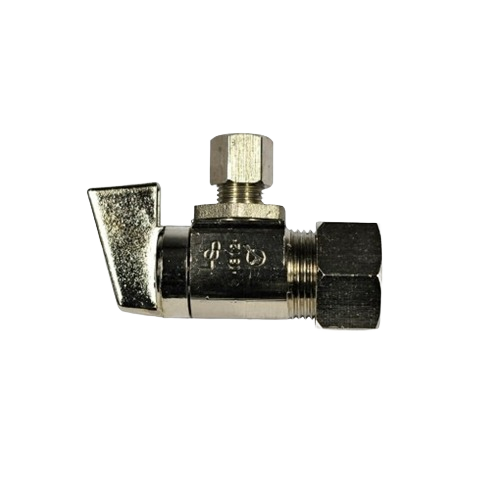 Chrome angle stop valve with 5/8" outlet and 1/4" compression inlet for plumbing and home improvement projects