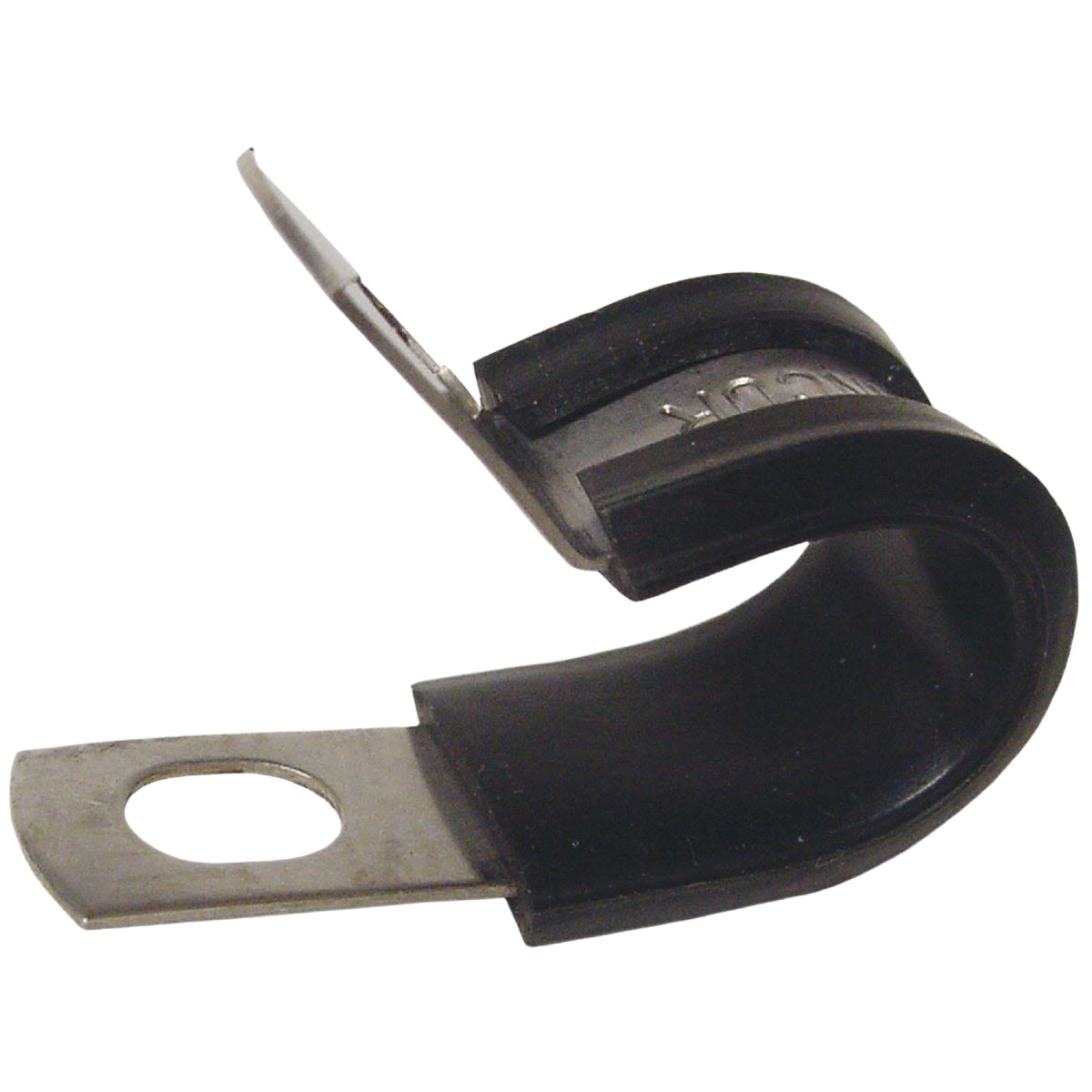 Black steel cable clamp with rubber insert for secure wire management in electrical and desk organization projects under $50