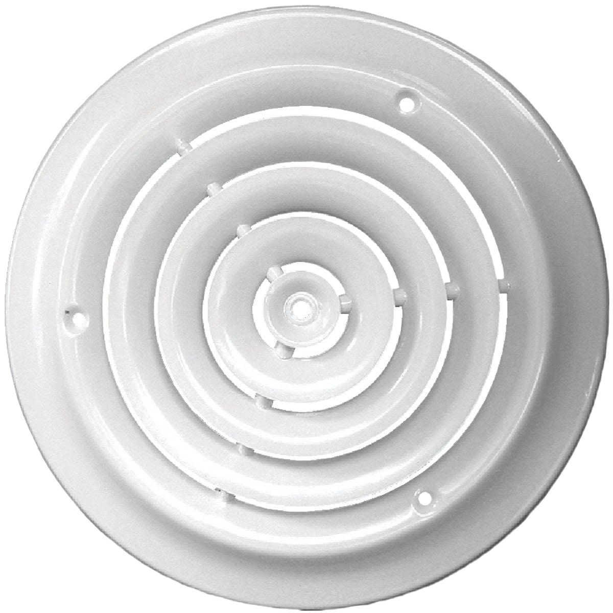 White round ceiling diffuser with concentric rings for draft-free air distribution in plumbing and home improvement under $50 projects