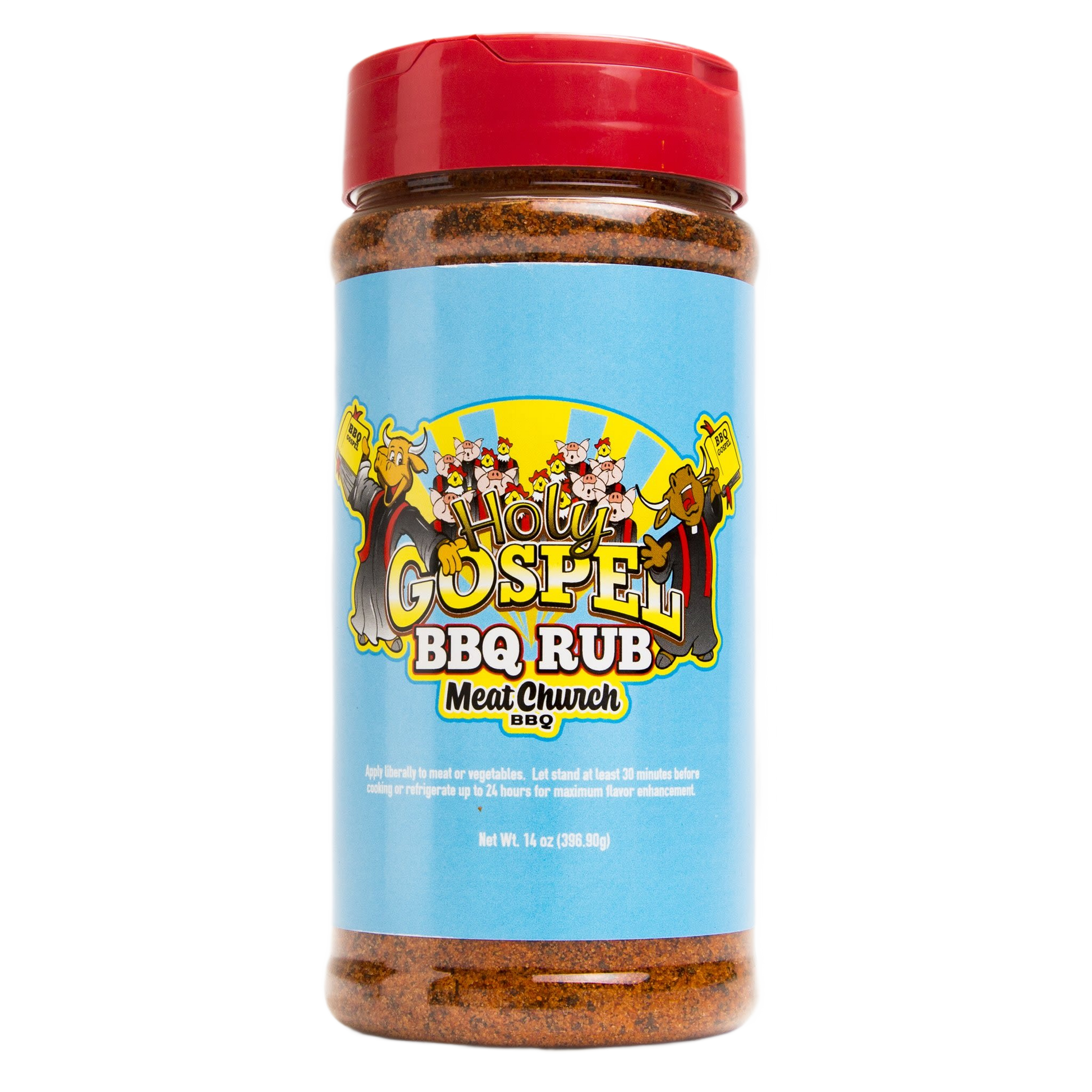 Bottle of gluten free Holy Gospel BBQ rub with red lid, part of grilling sauces and spices under $50 collection