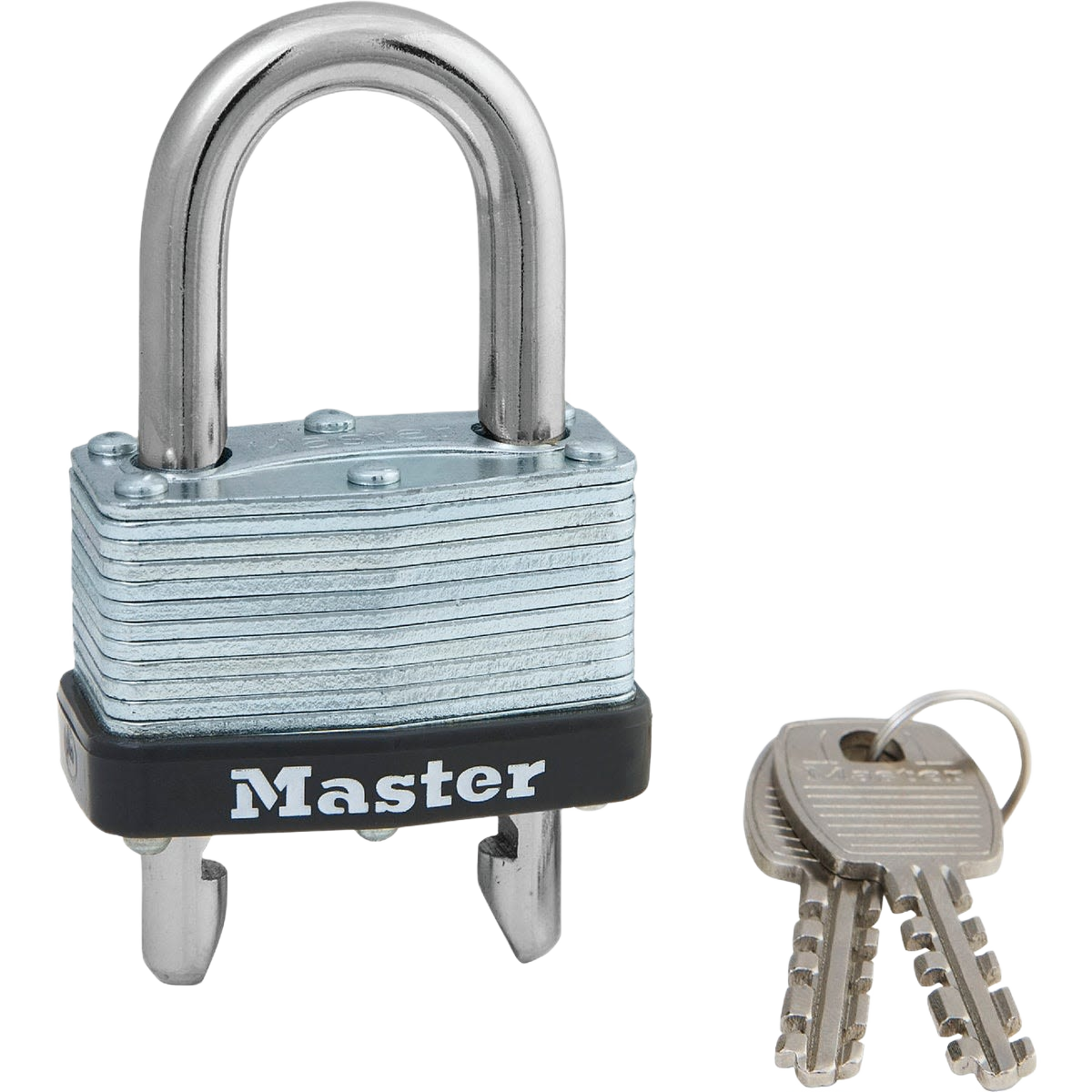 Silver laminated steel padlock with adjustable shackle and two keys, suitable for hardware and home improvement needs