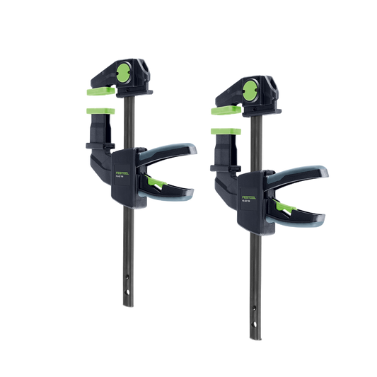 Pair of black and green one-handed clamps designed for woodworking and power tool accessories collections under $100