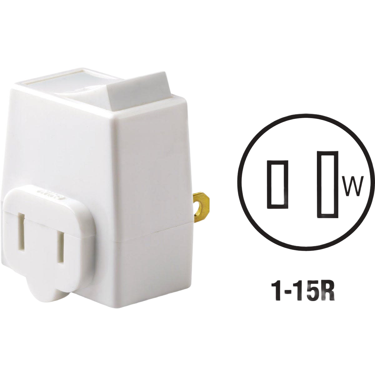 White plug-in switch adapter with standard 13 amp outlet for home improvement and electrical use