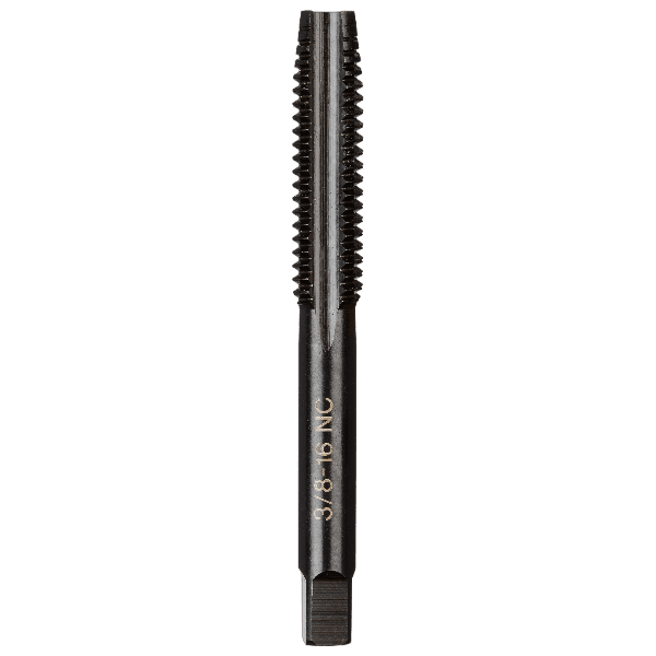 Precision 3/8-inch straight flute plug tap with laser-etched sizing, ideal for tool accessories and home improvement tasks