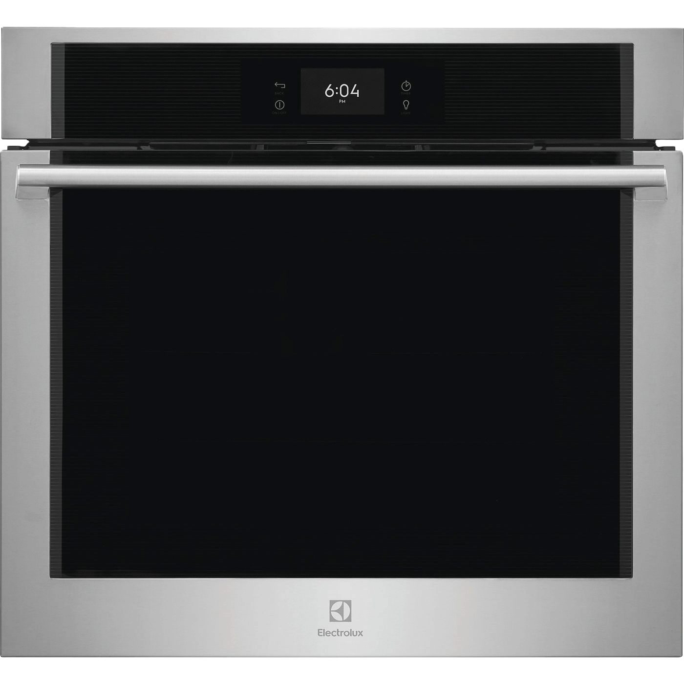 Stainless steel single wall oven with digital display and sleek handle in kitchen appliances and wall ovens collection