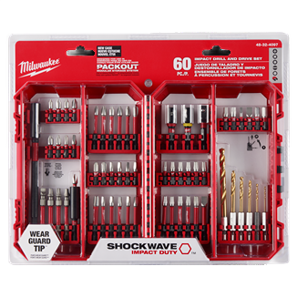 60-piece impact duty drill and drive bit set with Wear Guard Tip technology in red case for tool accessories and home improvement