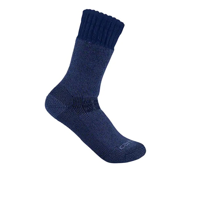 Thick navy synthetic wool crew sock designed for durability and comfort in clothing and accessories collections